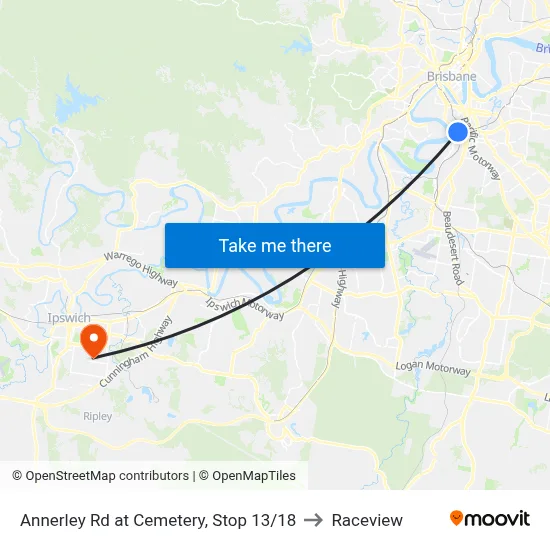 Annerley Rd at Cemetery, Stop 13/18 to Raceview map