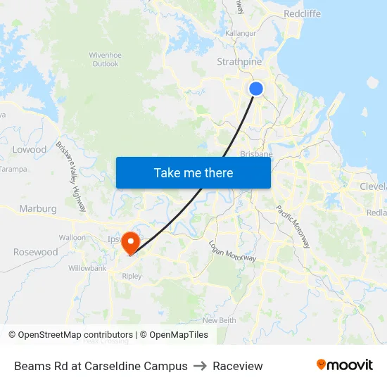 Beams Rd at Carseldine Campus to Raceview map