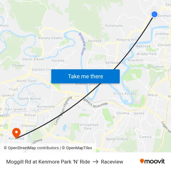 Moggill Rd at Kenmore Park 'N' Ride to Raceview map