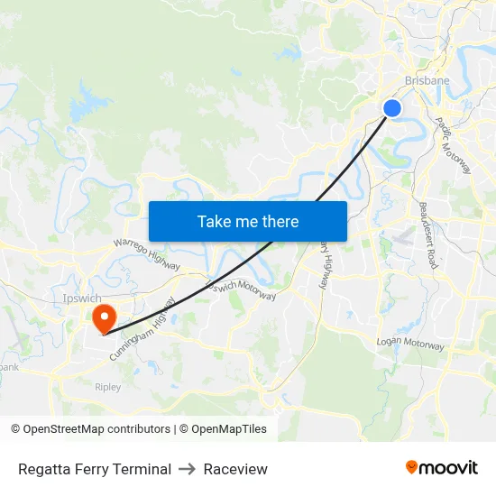 Regatta Ferry Terminal to Raceview map