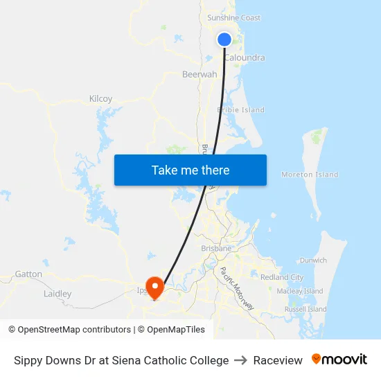 Sippy Downs Dr at Siena Catholic College to Raceview map