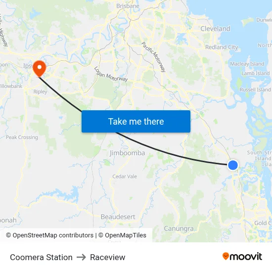 Coomera Station to Raceview map