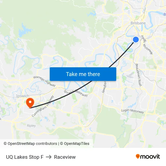 UQ Lakes Stop F to Raceview map