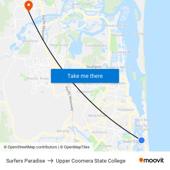 Surfers Paradise to Upper Coomera State College map