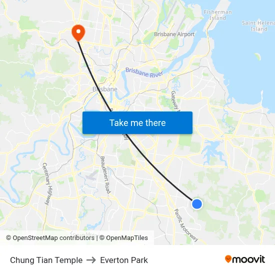 Chung Tian Temple to Everton Park map