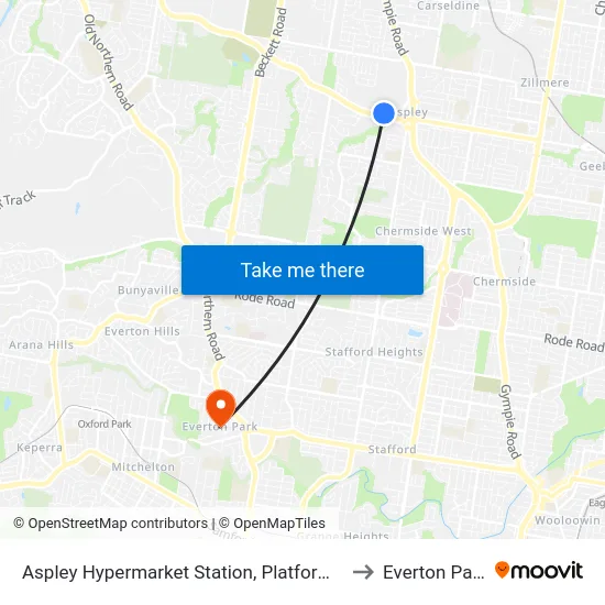 Aspley Hypermarket Station, Platform C to Everton Park map