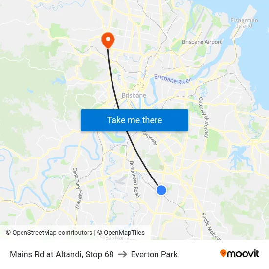 Mains Rd at Altandi, Stop 68 to Everton Park map