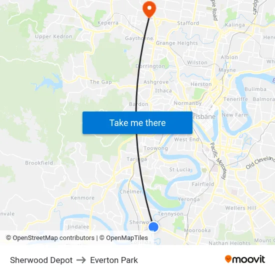 Sherwood Depot to Everton Park map