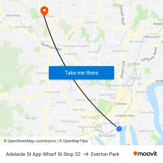 Adelaide St App Wharf St Stop 32 to Everton Park map