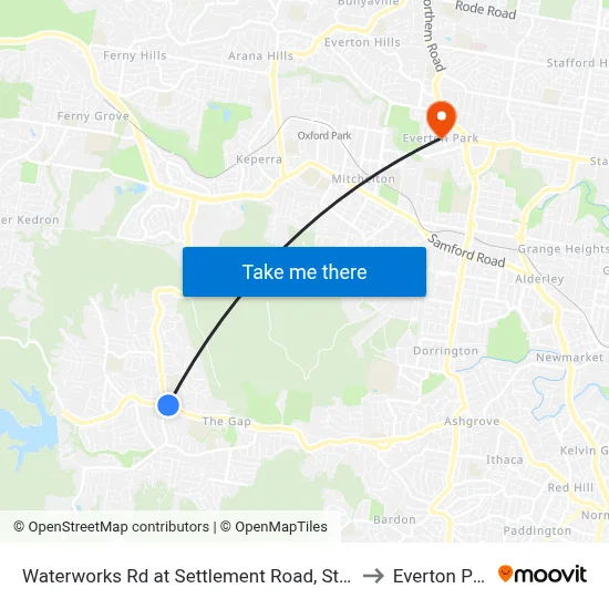 Waterworks Rd at Settlement Road, Stop 36 to Everton Park map
