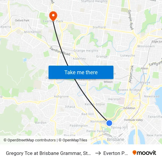 Gregory Tce at Brisbane Grammar, Stop 4 to Everton Park map