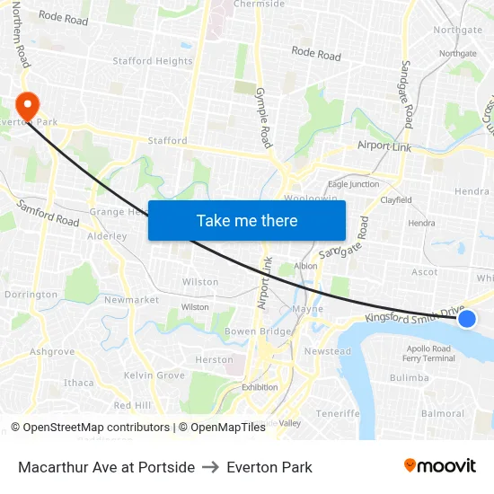 Macarthur Ave at Portside to Everton Park map