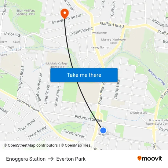 Enoggera Station to Everton Park map