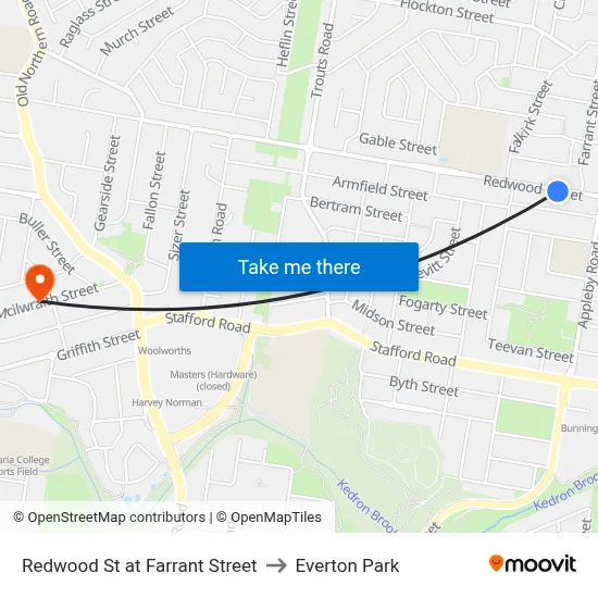 Redwood St at Farrant Street to Everton Park map