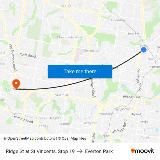 Ridge St at St Vincents, Stop 19 to Everton Park map