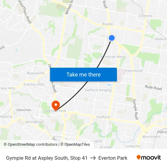 Gympie Rd at Aspley South, Stop 41 to Everton Park map