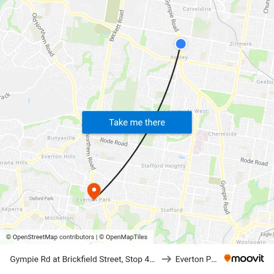 Gympie Rd at Brickfield Street, Stop 45/44 to Everton Park map