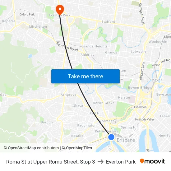 Roma St at Upper Roma Street, Stop 3 to Everton Park map