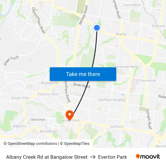 Albany Creek Rd at Bangalow Street to Everton Park map