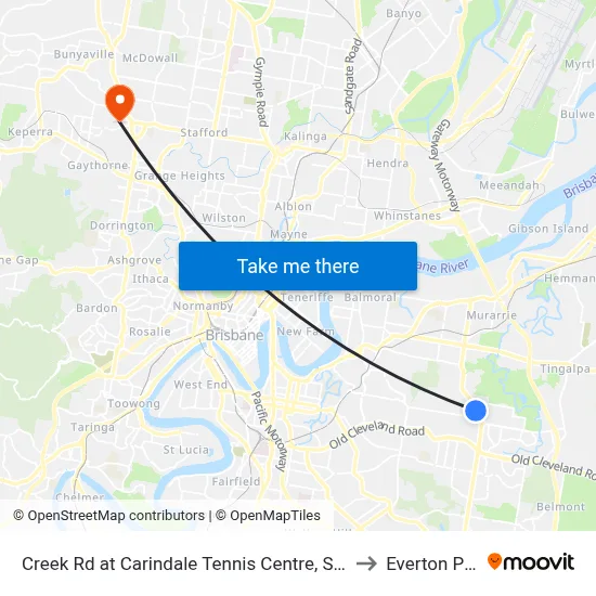 Creek Rd at Carindale Tennis Centre, Stop 46 to Everton Park map