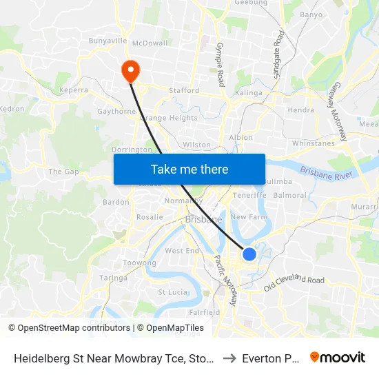Heidelberg St Near Mowbray Tce, Stop 14 to Everton Park map