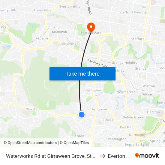 Waterworks Rd at Girraween Grove, Stop 21/22 to Everton Park map