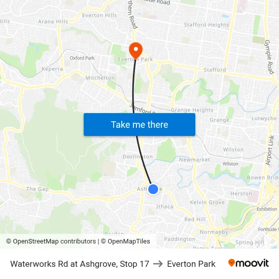 Waterworks Rd at Ashgrove, Stop 17 to Everton Park map