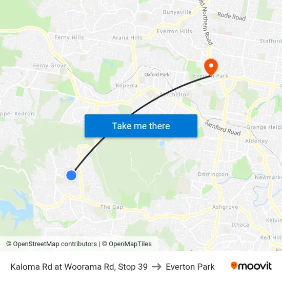 Kaloma Rd at Woorama Rd, Stop 39 to Everton Park map