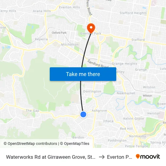 Waterworks Rd at Girraween Grove, Stop 21 to Everton Park map