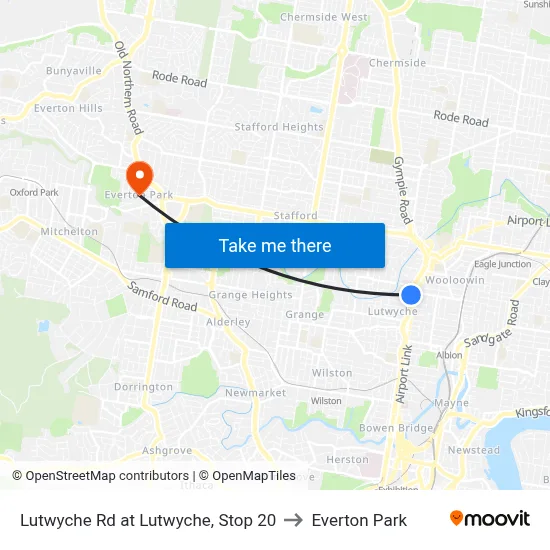Lutwyche Rd at Lutwyche, Stop 20 to Everton Park map