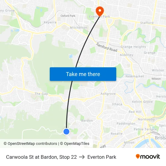 Carwoola St at Bardon, Stop 22 to Everton Park map
