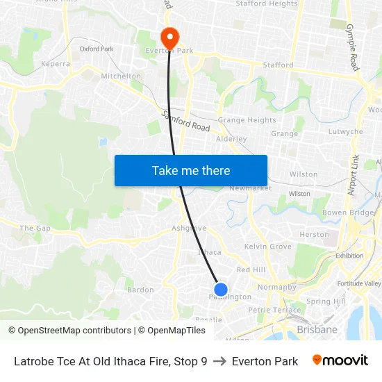 Latrobe Tce At Old Ithaca Fire, Stop 9 to Everton Park map