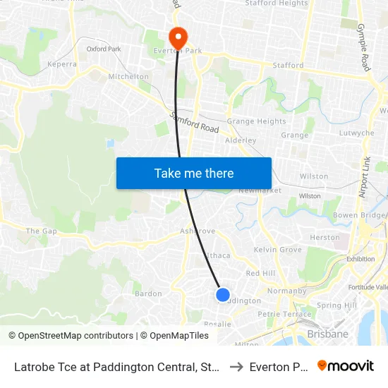 Latrobe Tce at Paddington Central, Stop 10 to Everton Park map