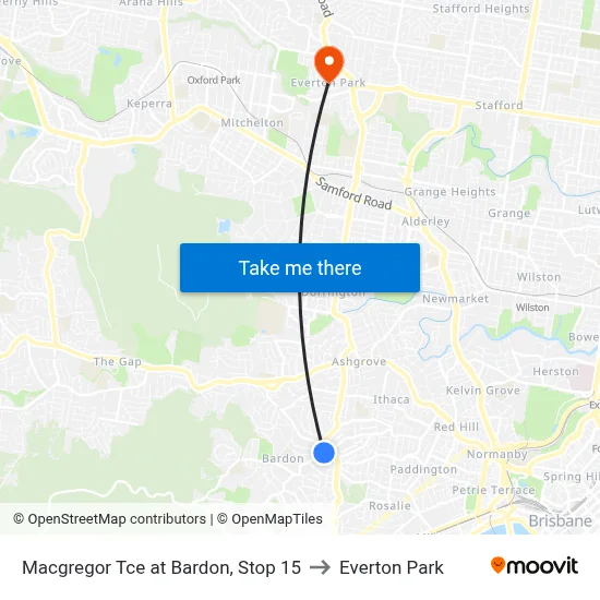 Macgregor Tce at Bardon, Stop 15 to Everton Park map