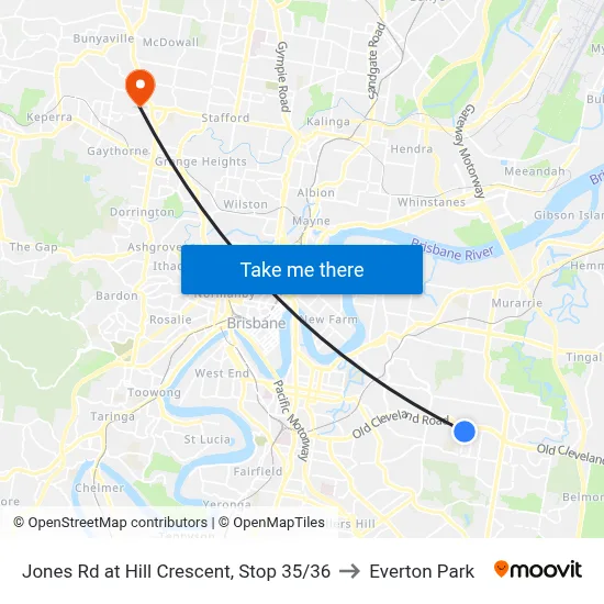 Jones Rd at Hill Crescent, Stop 35/36 to Everton Park map