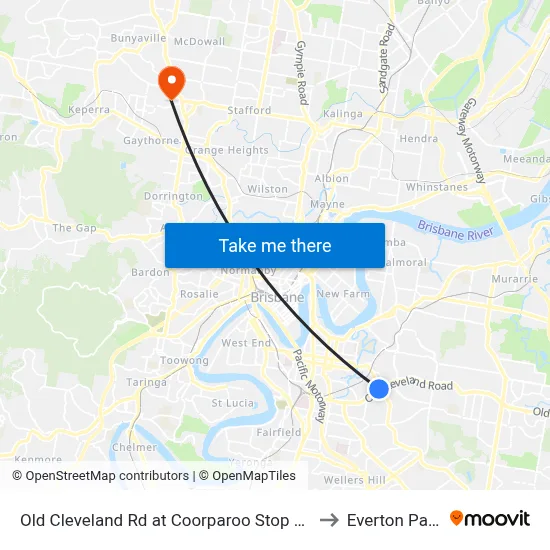 Old Cleveland Rd at Coorparoo Stop 23 to Everton Park map