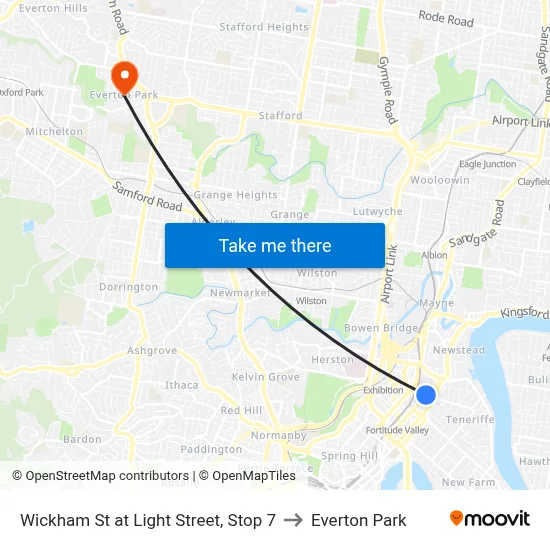 Wickham St at Light Street, Stop 7 to Everton Park map