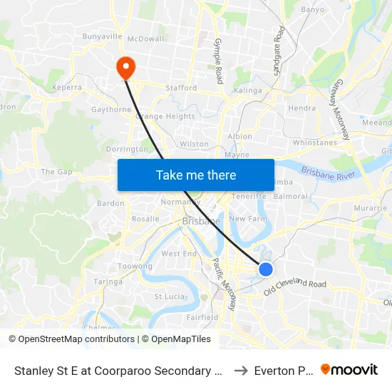 Stanley St E at Coorparoo Secondary College to Everton Park map