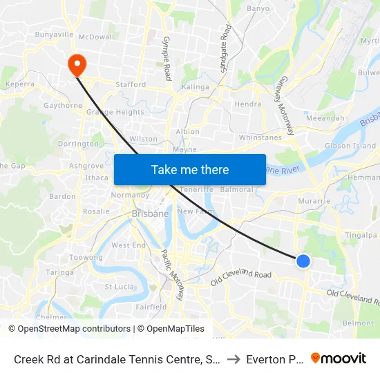 Creek Rd at Carindale Tennis Centre, Stop 46 to Everton Park map