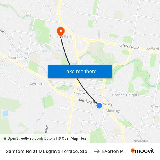 Samford Rd at Musgrave Terrace, Stop 27 to Everton Park map