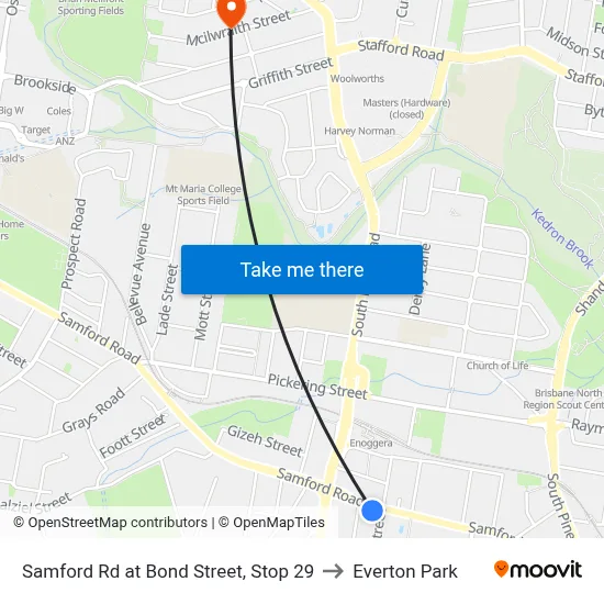 Samford Rd at Bond Street, Stop 29 to Everton Park map