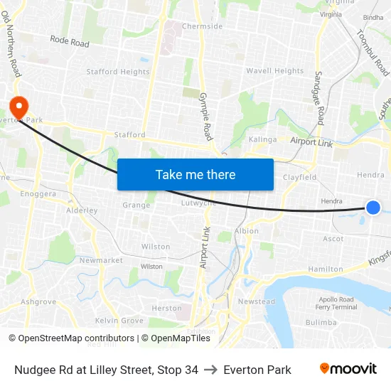 Nudgee Rd at Lilley Street, Stop 34 to Everton Park map