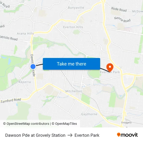Dawson Pde at Grovely Station to Everton Park map