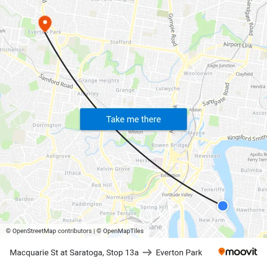 Macquarie St at Saratoga, Stop 13a to Everton Park map