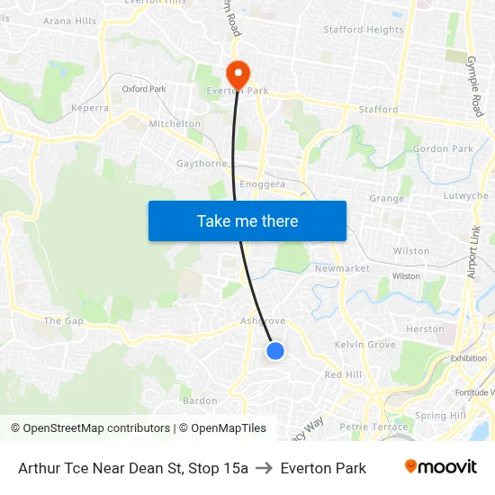 Arthur Tce Near Dean St, Stop 15a to Everton Park map