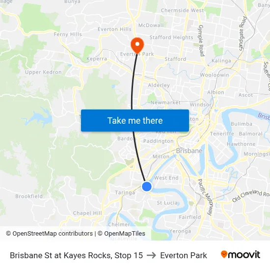 Brisbane St at Kayes Rocks, Stop 15 to Everton Park map