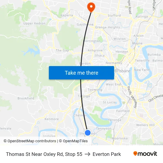 Thomas St Near Oxley Rd, Stop 55 to Everton Park map