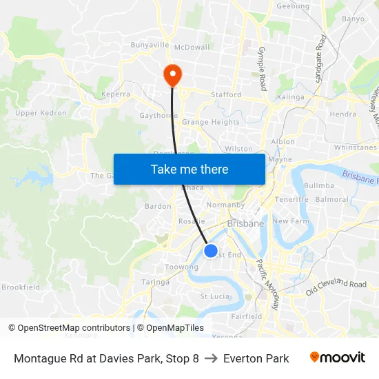 Montague Rd at Davies Park, Stop 8 to Everton Park map