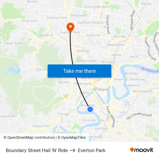 Boundary Street Hail 'N' Ride to Everton Park map