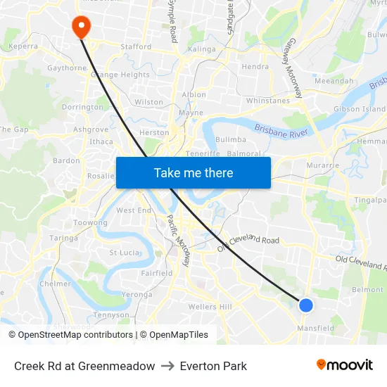 Creek Rd at Greenmeadow to Everton Park map